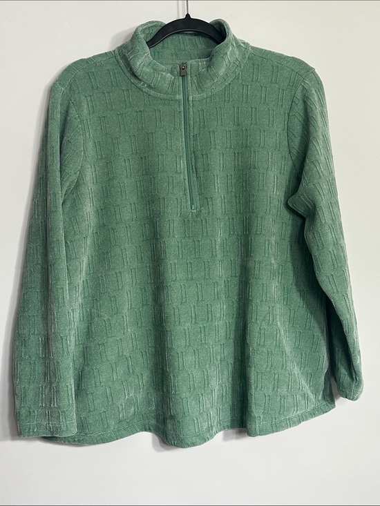 Denim&Co Sweaters - Denin & Co Mint/Sage Green Quarter-Zip Textured Pullover Sweater Size LP